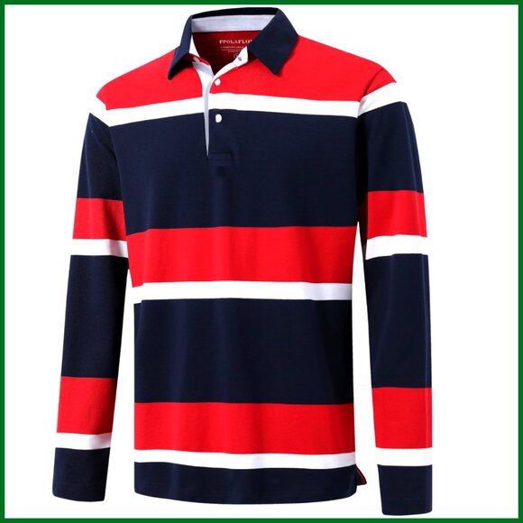 Men's Long Sleeve Polo Shirt Striped Dry Fit Cotton Blend Spandex